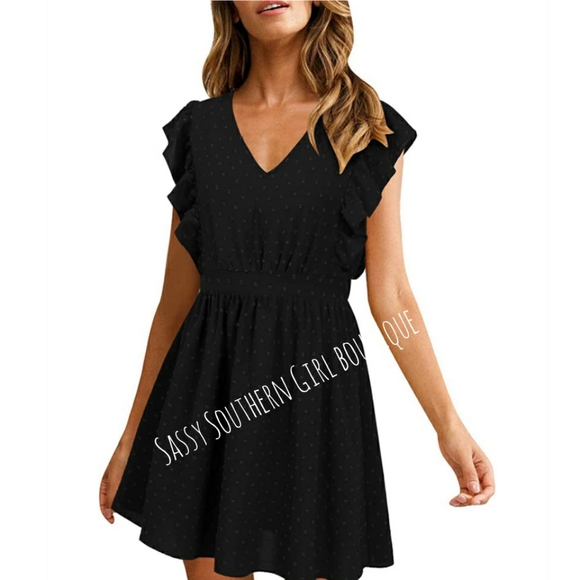 🆕⭐Flirty black swiss dot ruffle mini dress - Picture 8 of 12